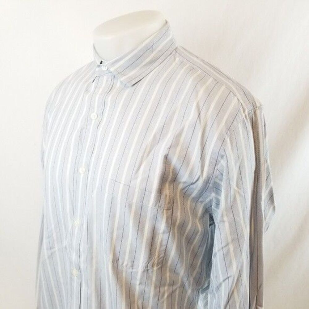 J Crew Shirt Mens 16.5 Large Blue White Button Front Striped Cotton L/S